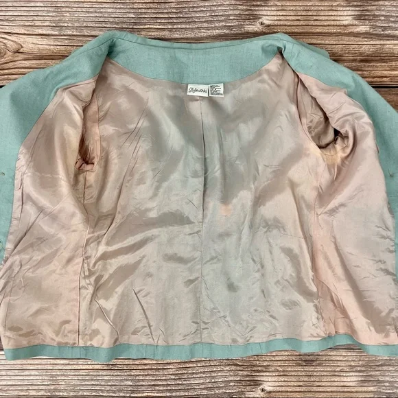 Vintage Linen Suit Mint Green Size 8 - Picture 12 of 13
